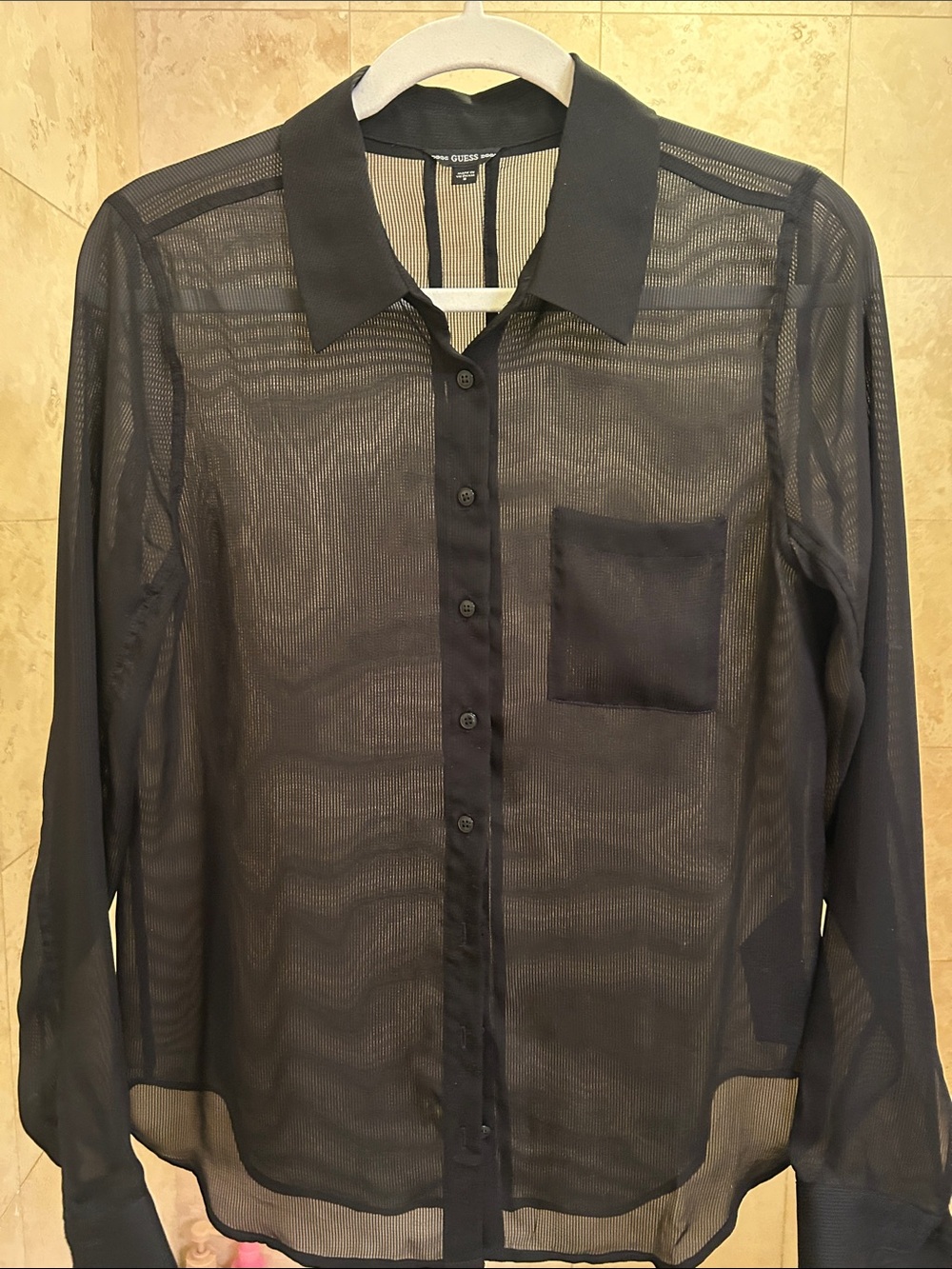 Guess by Marciano Black Sheer Button-Down Blouse